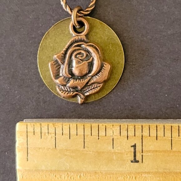 Beautiful ROSE Coin Charm Earrings Copper Brass Lever Back Earwires Two Tone - Picture 8 of 9